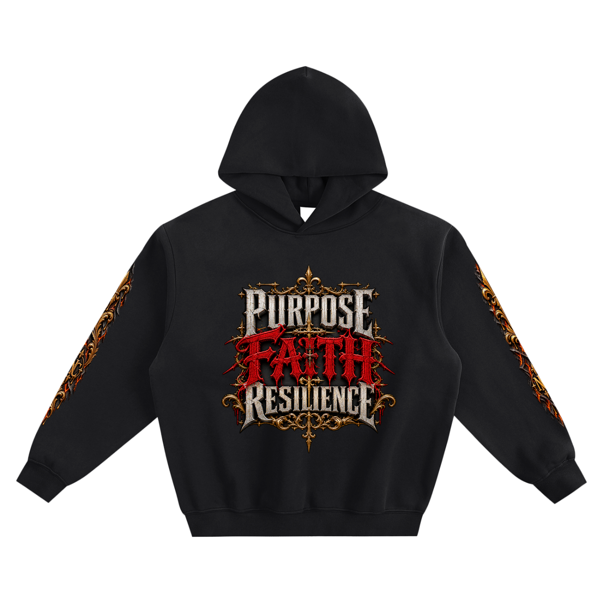 NOIR CARTEL UNSAID — Purpose, Faith & Resilience Fleeced Boxy Hoodie — Black