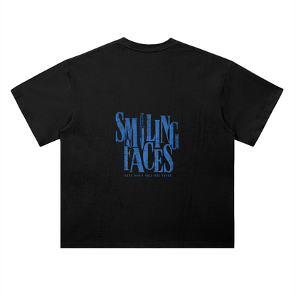 NOIR CARTEL FRENEMIES — Smiling Faces — Blue Heavyweight Drop Shoulder Cotton Tee