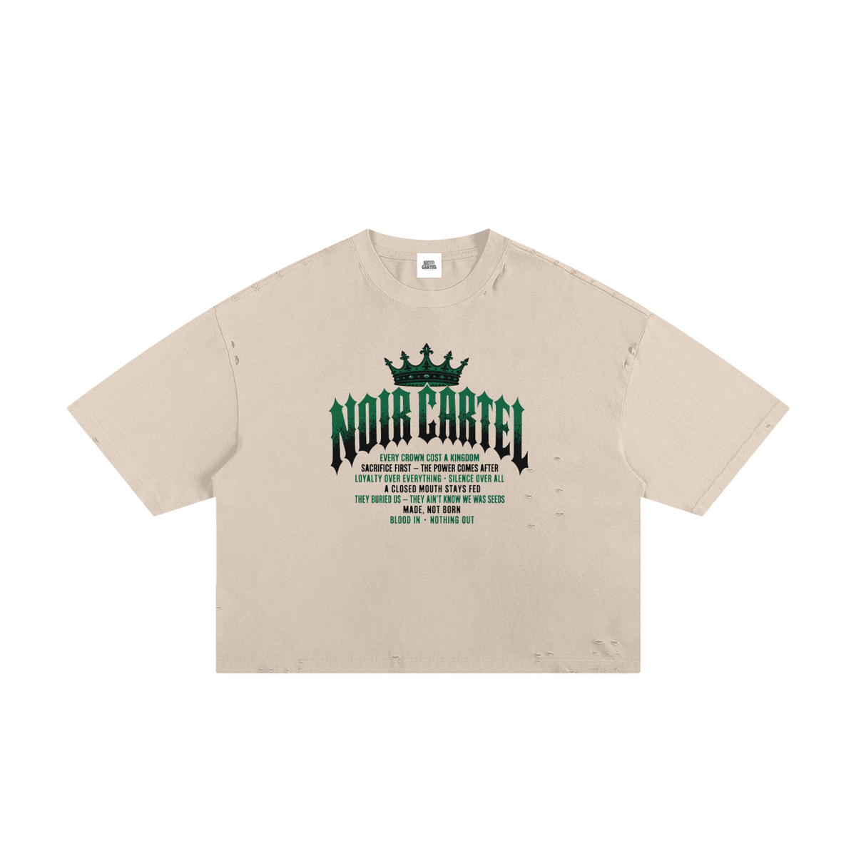 NOIR CARTEL MADE MEN — Blood Oath — Green Frayed Boxy Tee