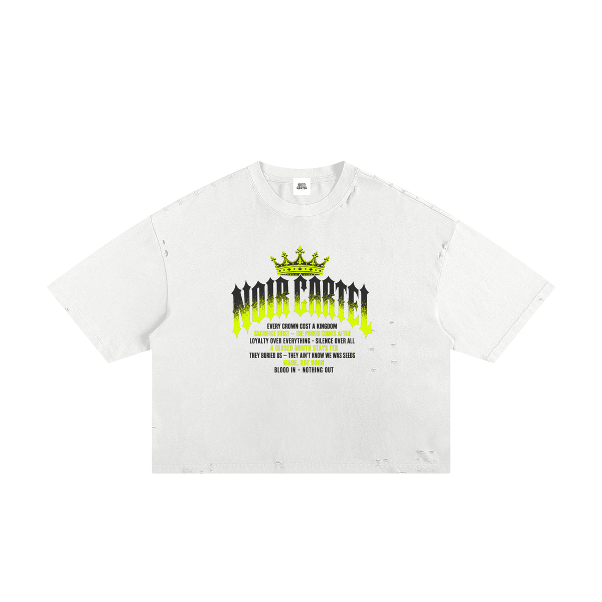 NOIR CARTEL MADE MEN — Blood Oath — Neon Lime Frayed Boxy Tee