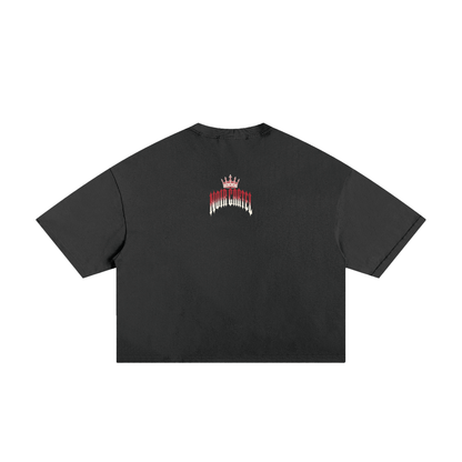 NOIR CARTEL MADE MEN — Blood Oath — Red & Bone Frayed Boxy Tee — Black