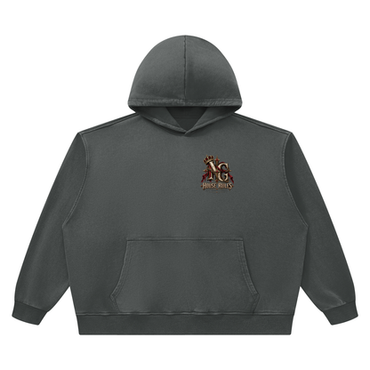 NOIR CARTEL SYNDICATE — House Rules 420 GSM Vintage-Wash Hoodie — Dark Gray