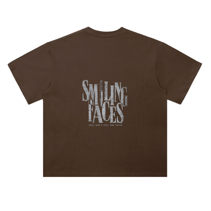 NOIR CARTEL FRENEMIES — Smiling Faces — Khaki Heavyweight Drop Shoulder Cotton Tee