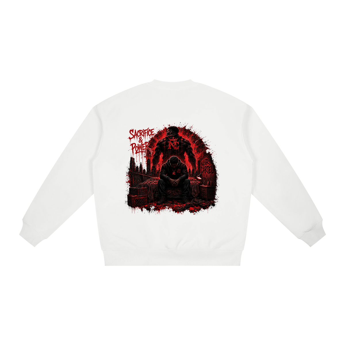NOIR CARTEL UNSAID — My Strongest Days Oversized Drop Shoulder Crewneck Sweatshirt — White
