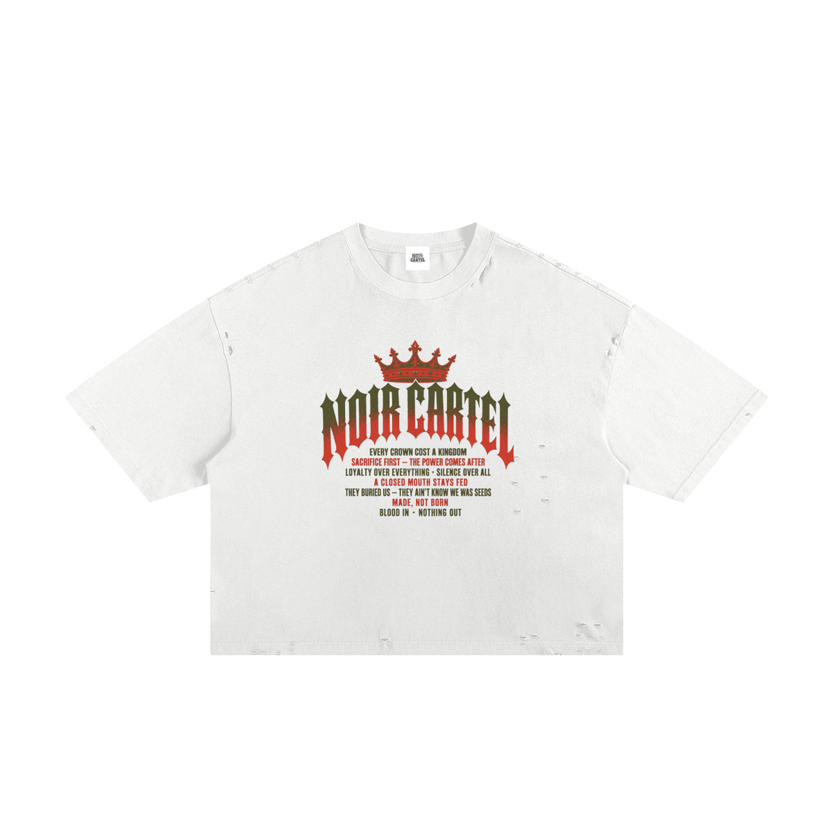 NOIR CARTEL MADE MEN — Blood Oath — Red & Green Frayed Boxy Tee