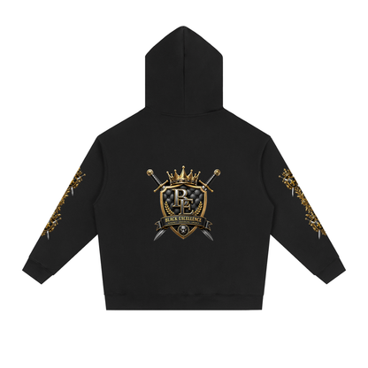 NOIR CARTEL BLACK EXCELLENCE — Crowned BE — Gold Essential Heavyweight Drop-Shoulder Hoodie — Black