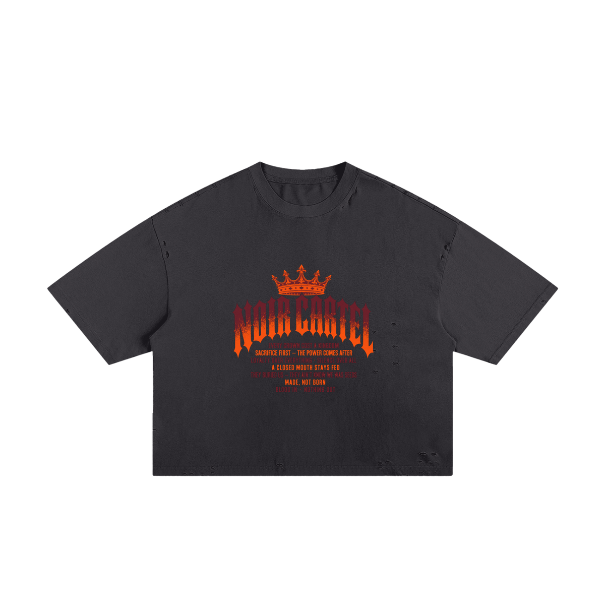 NOIR CARTEL MADE MEN — Blood Oath — Orange Frayed Boxy Tee