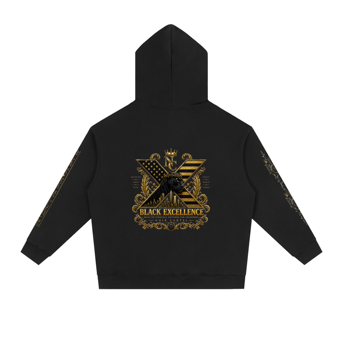 NOIR CARTEL BLACK EXCELLENCE — Excellence X Essential Heavyweight Drop-Shoulder Hoodie — Black