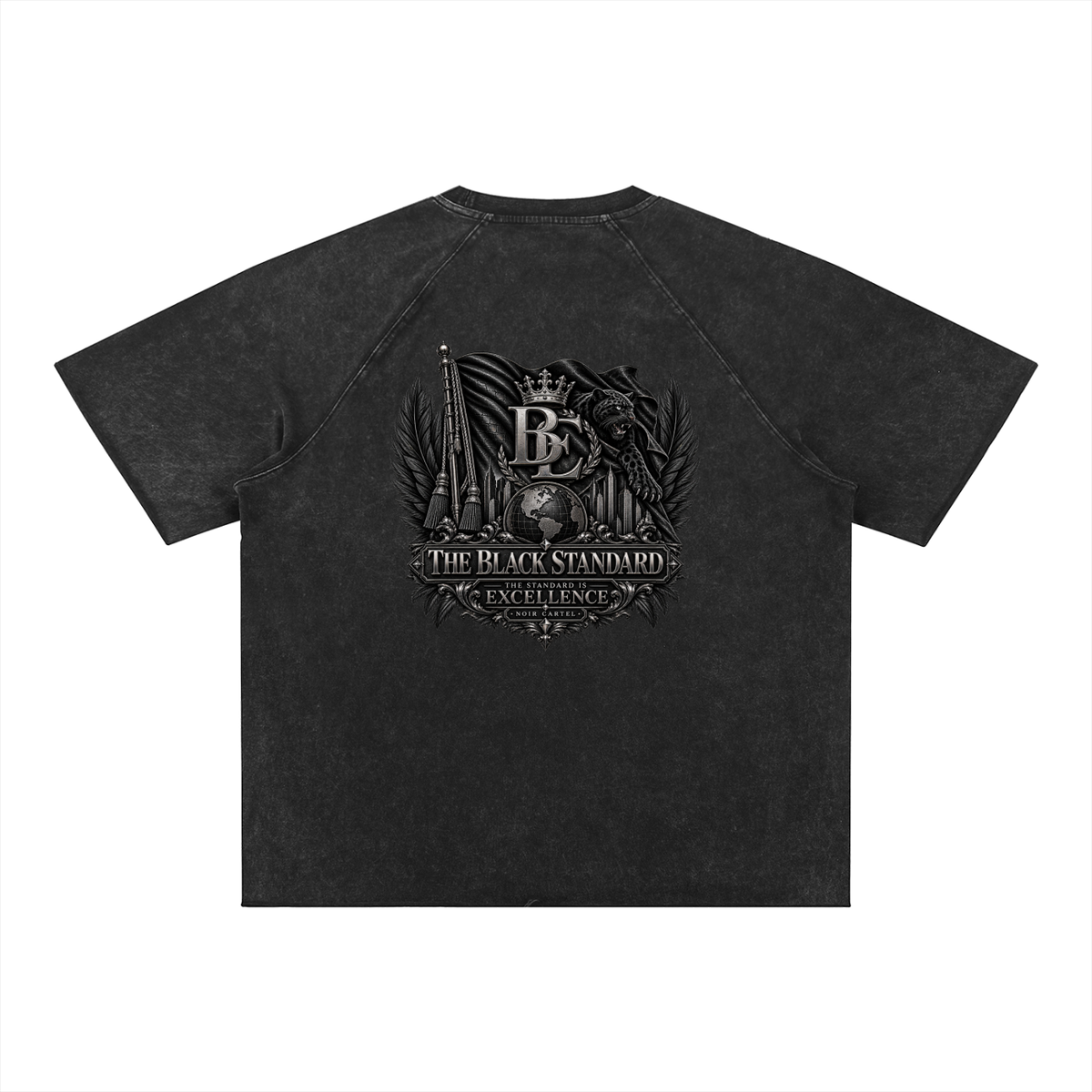 NOIR CARTEL BLOCKNOMICS — The Black Standard Mineral Wash Raw Edge Tee — Black