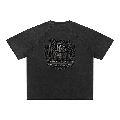 NOIR CARTEL BLOCKNOMICS — The Black Standard Mineral Wash Raw Edge Tee — Black