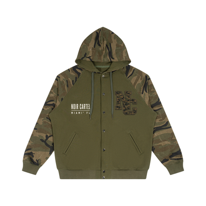 NOIR CARTEL FRENEMIES — Worldwide Camo Camo-Splice Raglan Snap-Front Hoodie