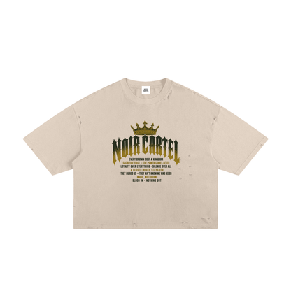 NOIR CARTEL MADE MEN — Blood Oath — Olive & Gold Frayed Boxy Tee