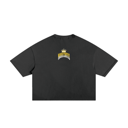 NOIR CARTEL MADE MEN — Blood Oath — Gold & Bone Frayed Boxy Tee — Black