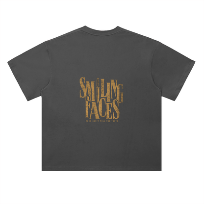 NOIR CARTEL FRENEMIES — Smiling Faces — Gold Heavyweight Drop Shoulder Cotton Tee