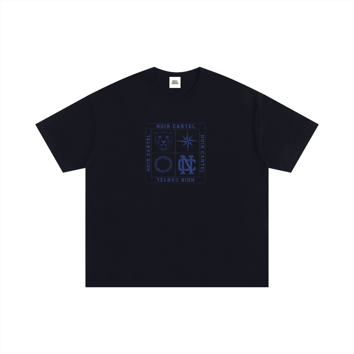 NOIR CARTEL QUILTED CODE — Follow the Stars — Midnight Oversized Cotton Tee — Black