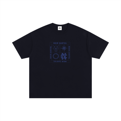 NOIR CARTEL QUILTED CODE — Follow the Stars — Midnight Oversized Cotton Tee — Black
