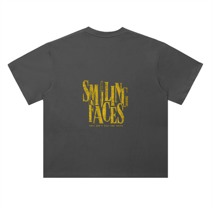 NOIR CARTEL FRENEMIES — Smiling Faces — Gold Heavyweight Drop Shoulder Cotton Tee