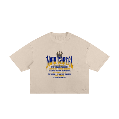 NOIR CARTEL MADE MEN — Blood Oath — Blue & Gold Frayed Boxy Tee — Apricot
