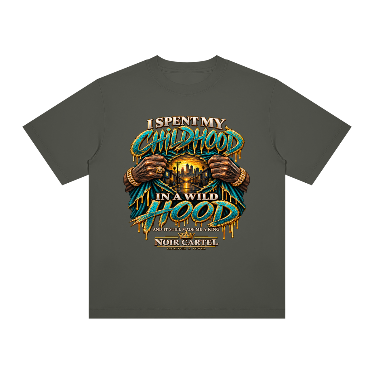 NOIR CARTEL HOOD DIVISION — Wild Hood — Up North Regular Crewneck Tee — Dark Gray