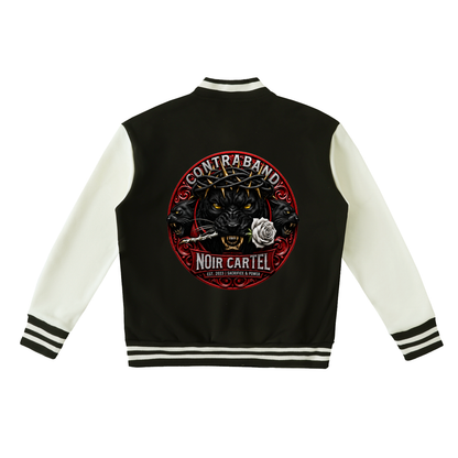 NOIR CARTEL CONTRABAND — Blood Money Varsity Jacket — Black with White
