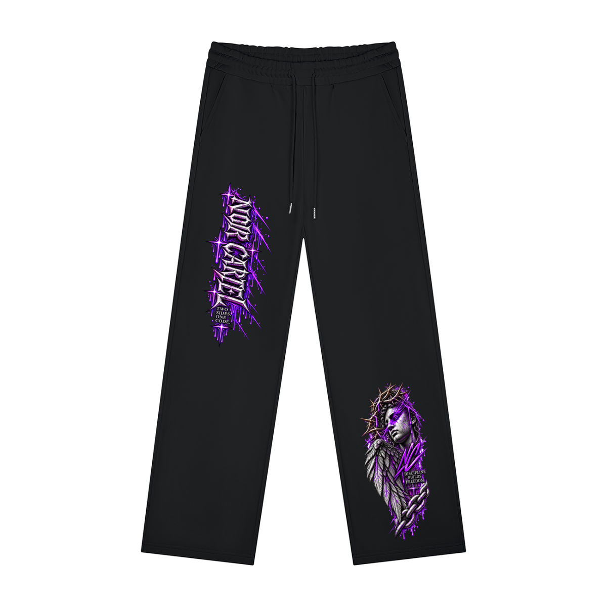 NOIR CARTEL DIVIDED — Black/Purple Graphic Pants