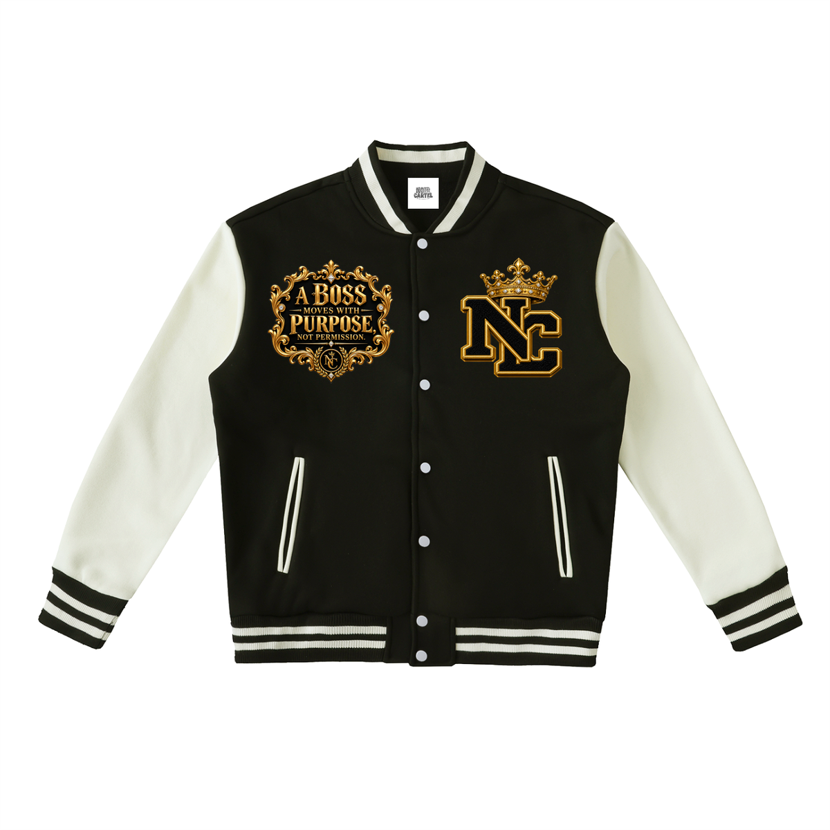 Noir Cartel Made Men fleeced Varsity Jacket — El Jefe 001 | Black & Bone