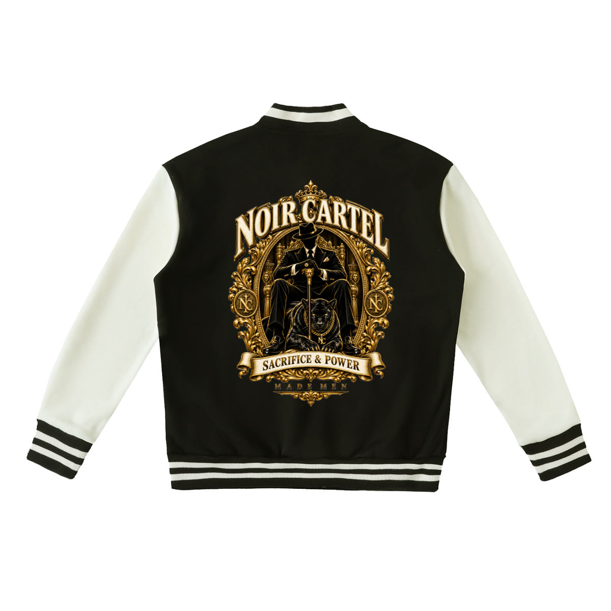 Noir Cartel Made Men Fleeced Varsity Jacket — The Apex Don | Black & Bone