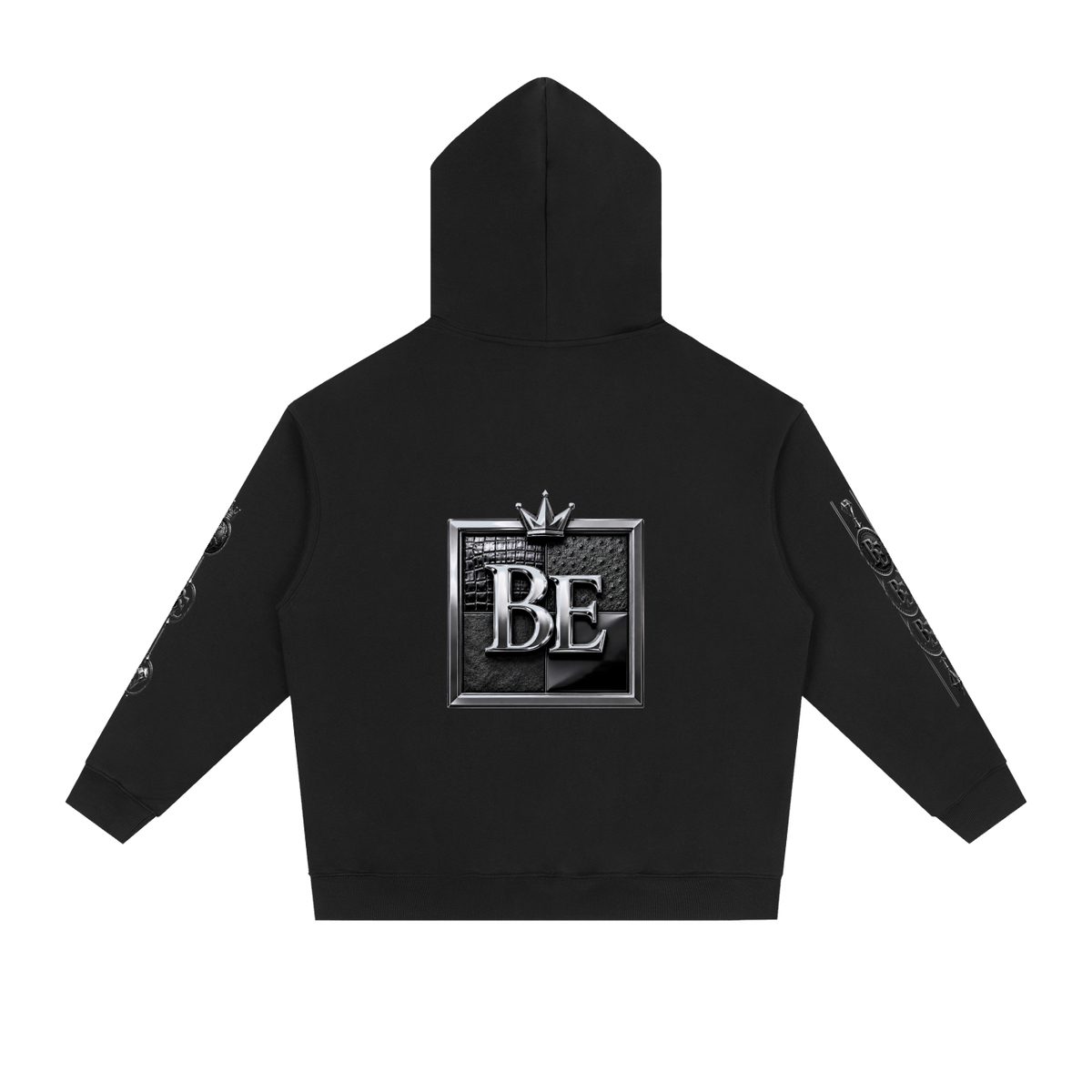 NOIR CARTEL BLACK EXCELLENCE — Crowned BE — Silver Essential Heavyweight Drop-Shoulder Hoodie — Black