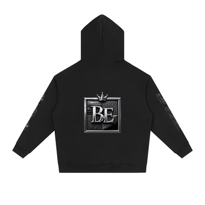 NOIR CARTEL BLACK EXCELLENCE — Crowned BE — Silver Essential Heavyweight Drop-Shoulder Hoodie — Black