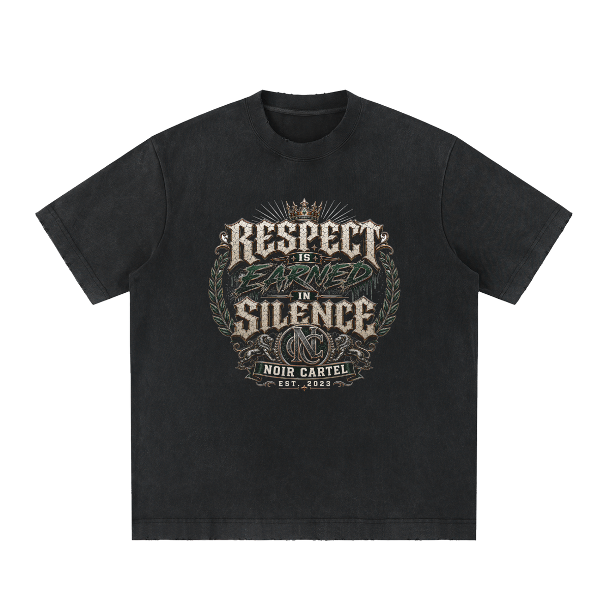 NOIR CARTEL UNSAID — Respect in Silence Heavyweight Vintage Washed Frayed Tee — Black