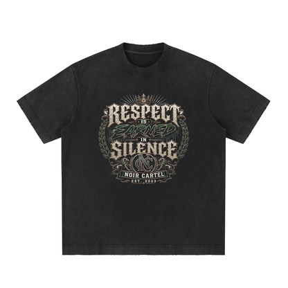 NOIR CARTEL UNSAID — Respect in Silence Heavyweight Vintage Washed Frayed Tee — Black