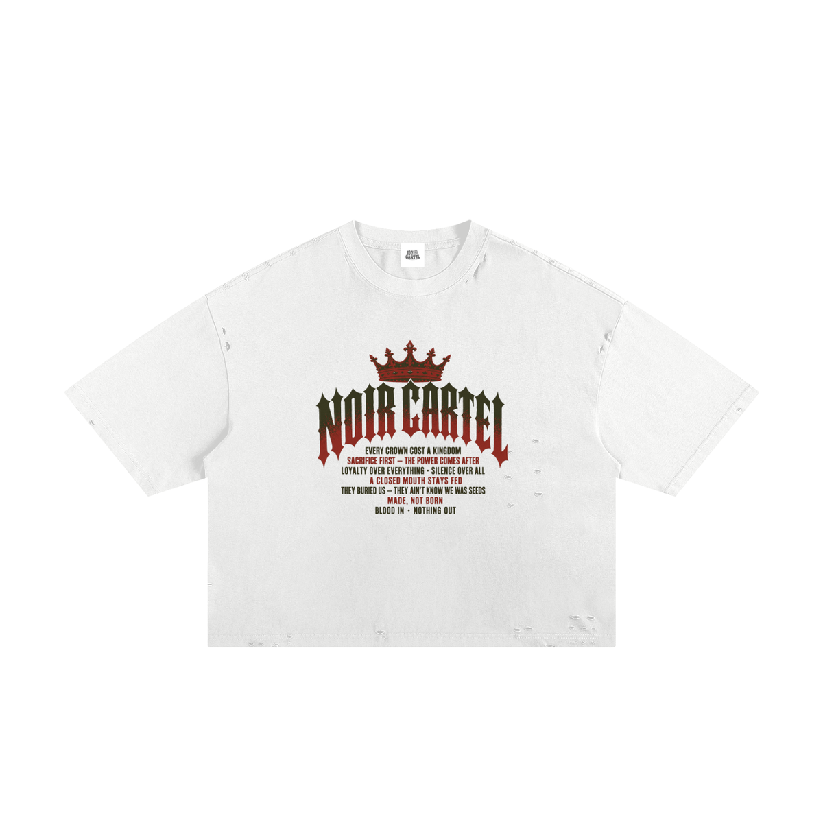 NOIR CARTEL MADE MEN — Blood Oath — Red & Green Frayed Boxy Tee