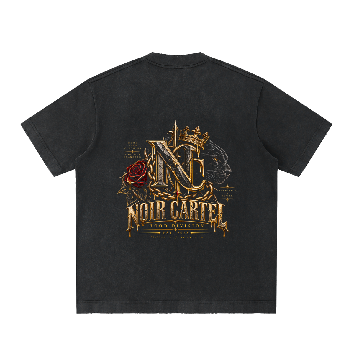 NOIR CARTEL HOOD DIVISION 430 Heavyweight — BlackVintage Washed Frayed tee
