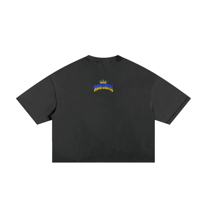 NOIR CARTEL MADE MEN — Blood Oath — Royal & Gold Frayed Boxy Tee — Black