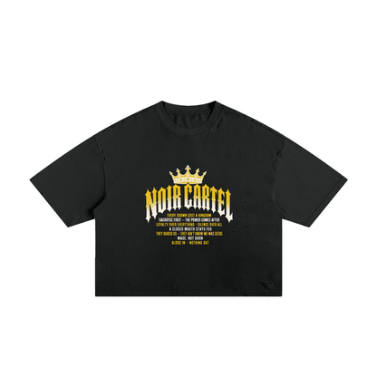 NOIR CARTEL MADE MEN — Blood Oath — Gold & Bone Frayed Boxy Tee — Black