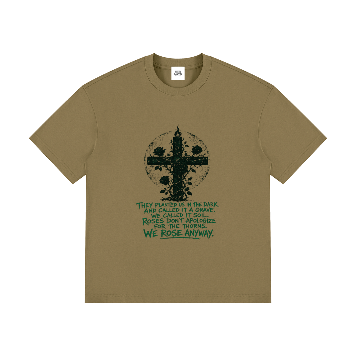 NOIR CARTEL OVERGROWTH — Rose Gospel — Green Drop Shoulder Cotton Tee