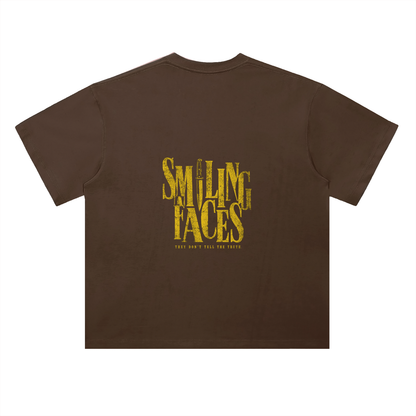 NOIR CARTEL FRENEMIES — Smiling Faces — Gold Heavyweight Drop Shoulder Cotton Tee