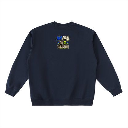 NOIR CARTEL TABLES TURN — I Changed the Score Oversized Crewneck Taped Sweatshirt — Navy Blue