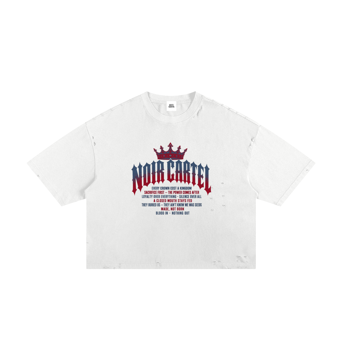 NOIR CARTEL MADE MEN — Blood Oath — Red & Olive Frayed Boxy Tee