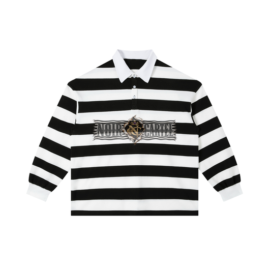 NOIR CARTEL — CARTEL CASUAL — Crowned 23 Stripe Polo — White & Black