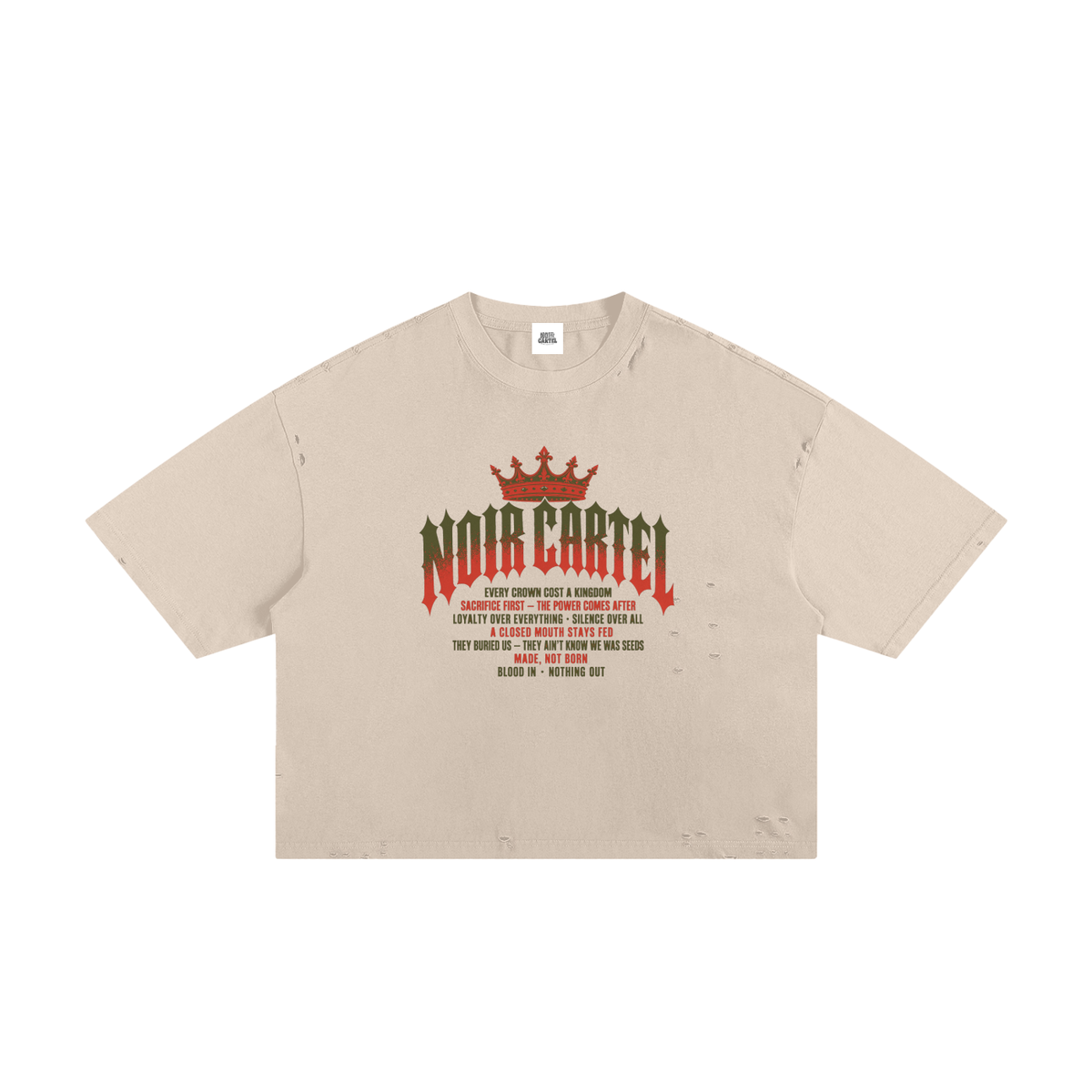 NOIR CARTEL MADE MEN — Blood Oath — Red & Green Frayed Boxy Tee