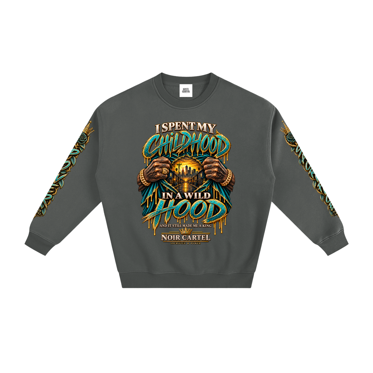 NOIR CARTEL HOOD DIVISION — Wild Hood — West Coast Fleeced Sweatshirt — Gray