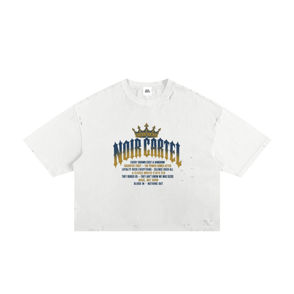 NOIR CARTEL MADE MEN — Blood Oath — Navy & Gold Frayed Boxy Tee