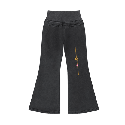 NOIR CARTEL DIAMONDS — Heart Ties Women's Flared Fleece Pants — Washed Black