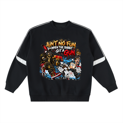 NOIR CARTEL TABLES TURN — Rabbit Got a Gun Oversized Crewneck Taped Sweatshirt — Black