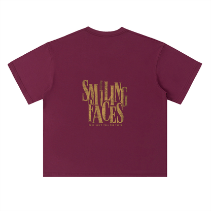 NOIR CARTEL FRENEMIES — Smiling Faces — Gold Heavyweight Drop Shoulder Cotton Tee