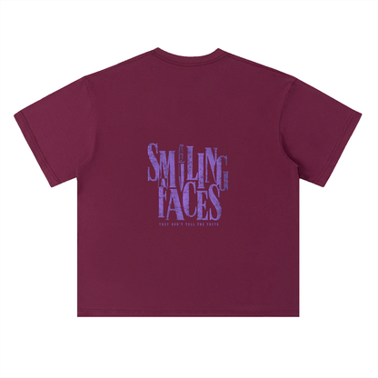 NOIR CARTEL FRENEMIES — Smiling Faces — Purple Heavyweight Drop Shoulder Cotton Tee