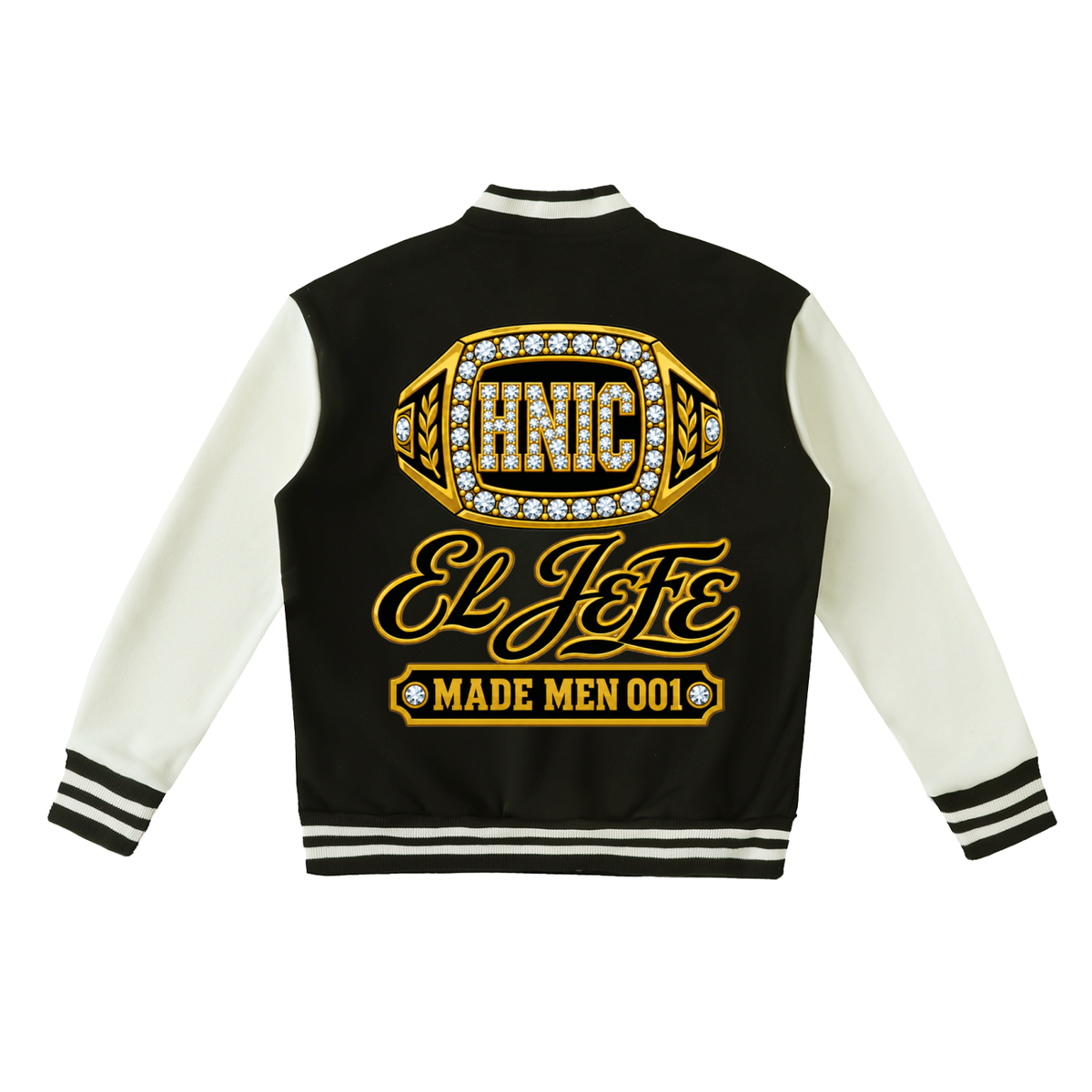 Noir Cartel Made Men fleeced Varsity Jacket — El Jefe 001 | Black & Bone
