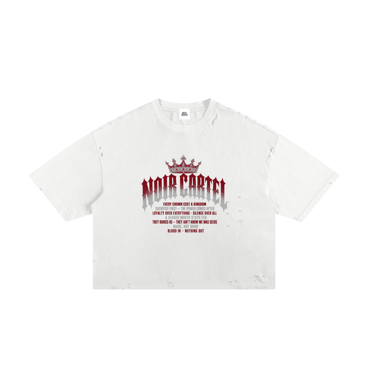 NOIR CARTEL MADE MEN — Blood Oath — Wine & Bone Frayed Boxy Tee