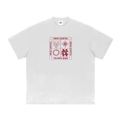 NOIR CARTEL QUILTED CODE — Follow the Stars — Red Heavyweight Drop Shoulder Tee